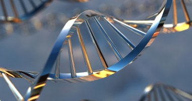 Close view of a dna strands. 3D rendering with raytraced textures and HDRI lighting.